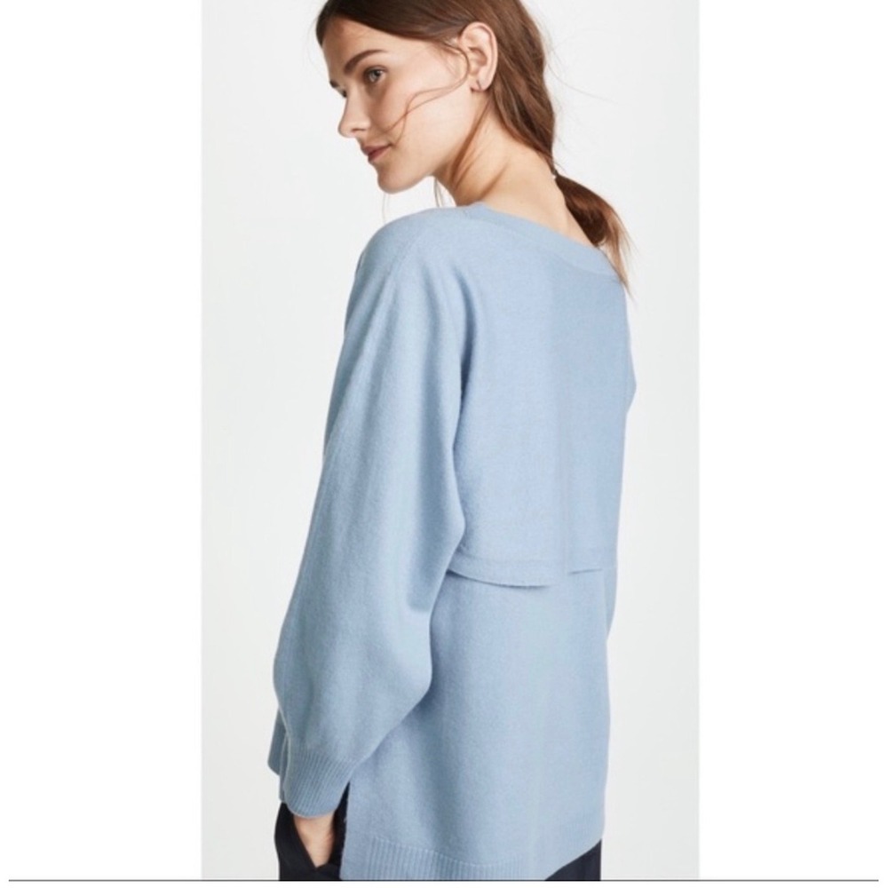 Vince Light Blue Wool Cashmere Overlap Boatneck Side Slit Sweater XS